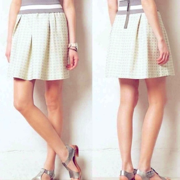Anthropologie MAEVE Jacquard Mini short Skirt Seren Skater Skirt in mint dot - Picture 1 of 14